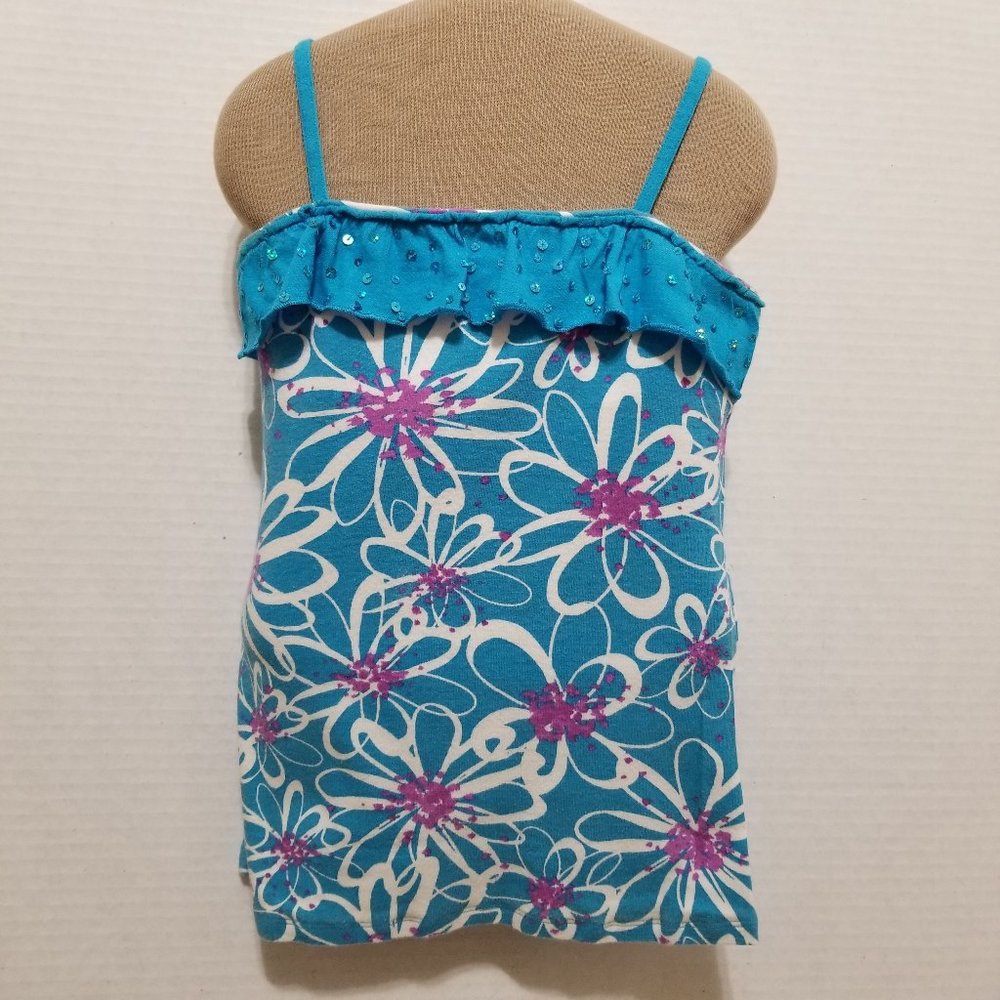 Justice top 10 floral print sequined shelf bra cami tank bling brami layering